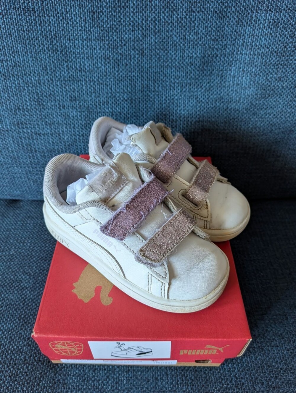 8C Puma Toddler Shoes, White & Purple Glitter